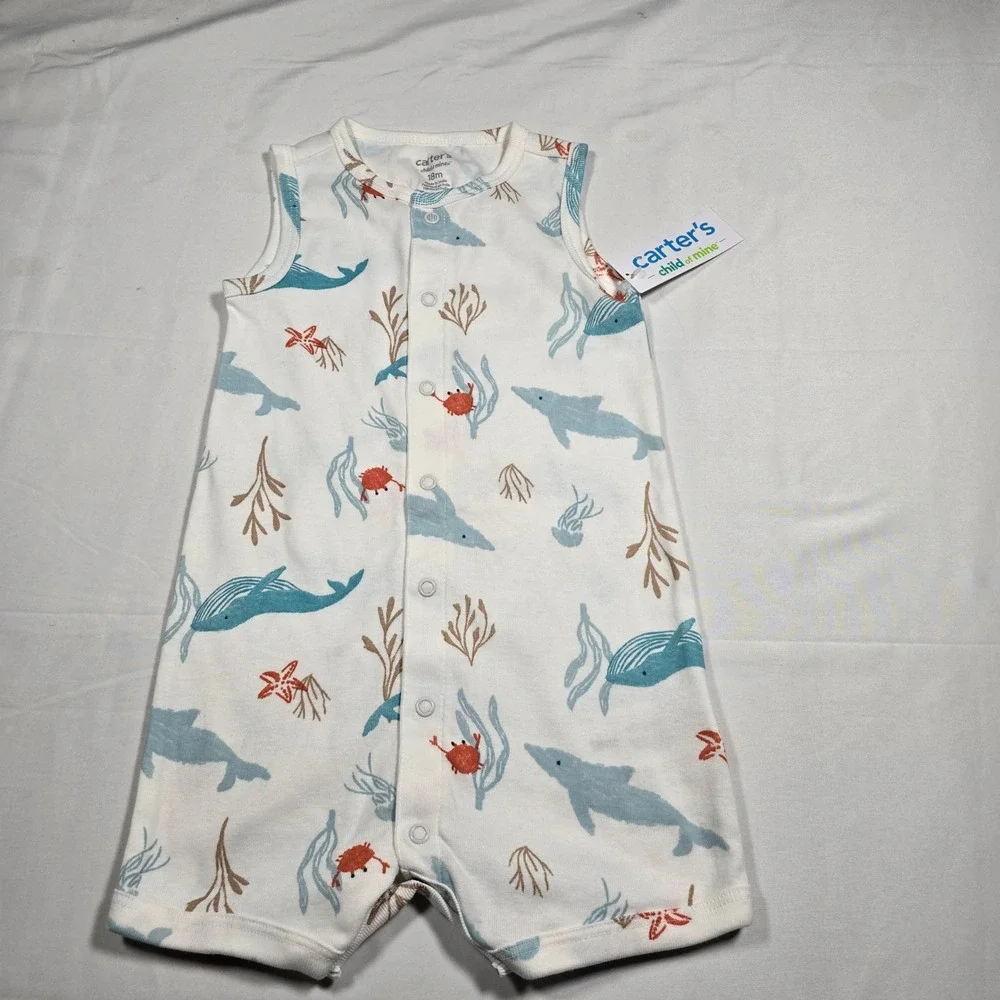 Carters Baby Boys 18M‎ Romper Nautical Whale Sea Life White NWT